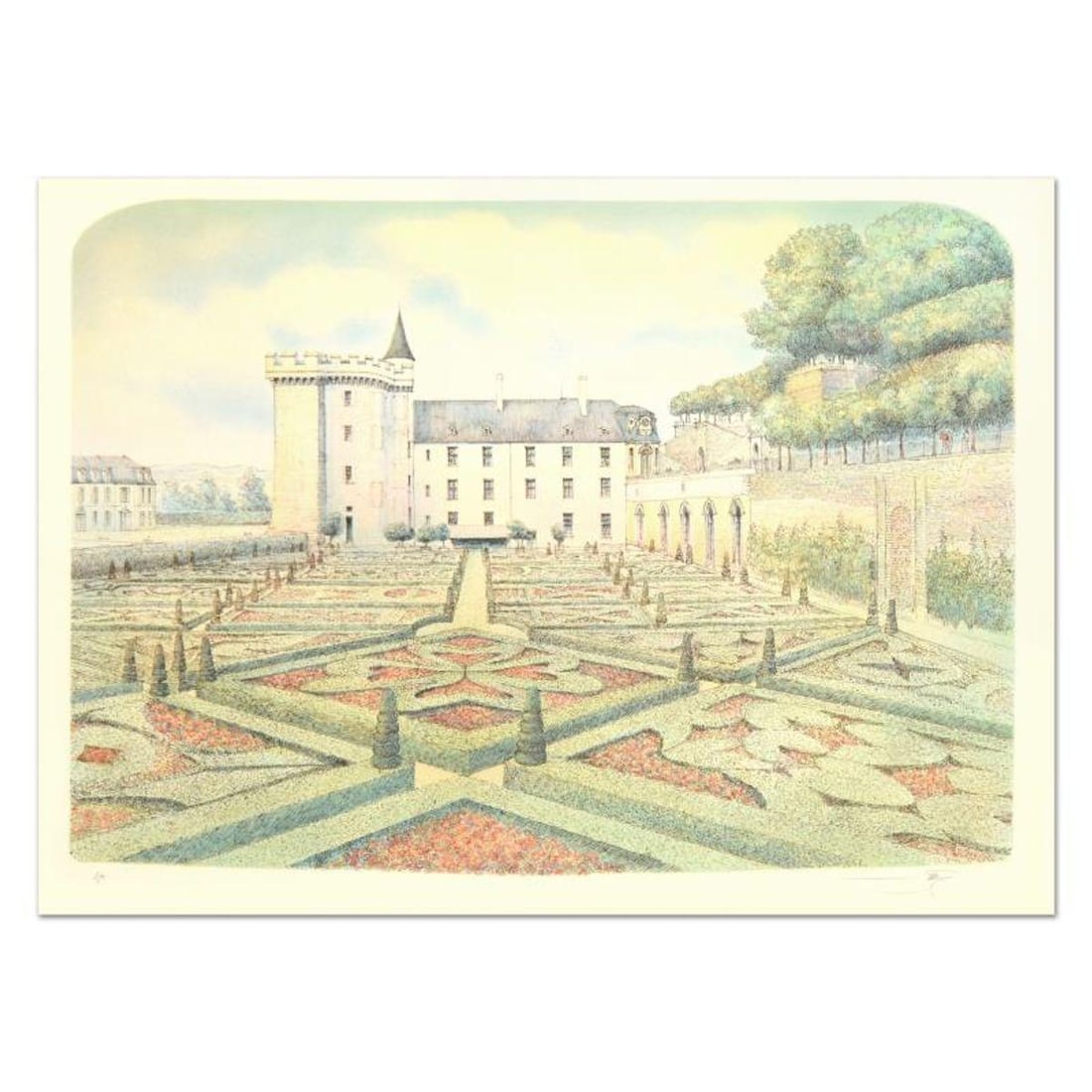 Rolf Rafflewski, "Chateau Villandry Gardens" Limited Edition Lithograph, Numbered and Hand Signed.: Chateau Villandry Gardens is a limited edition lithograph on paper by Rolf Rafflewski, numbered and hand signed by the artist! Measures approx. 29.5" x 21" (border). 27" x 19" (image). Reference#: 932