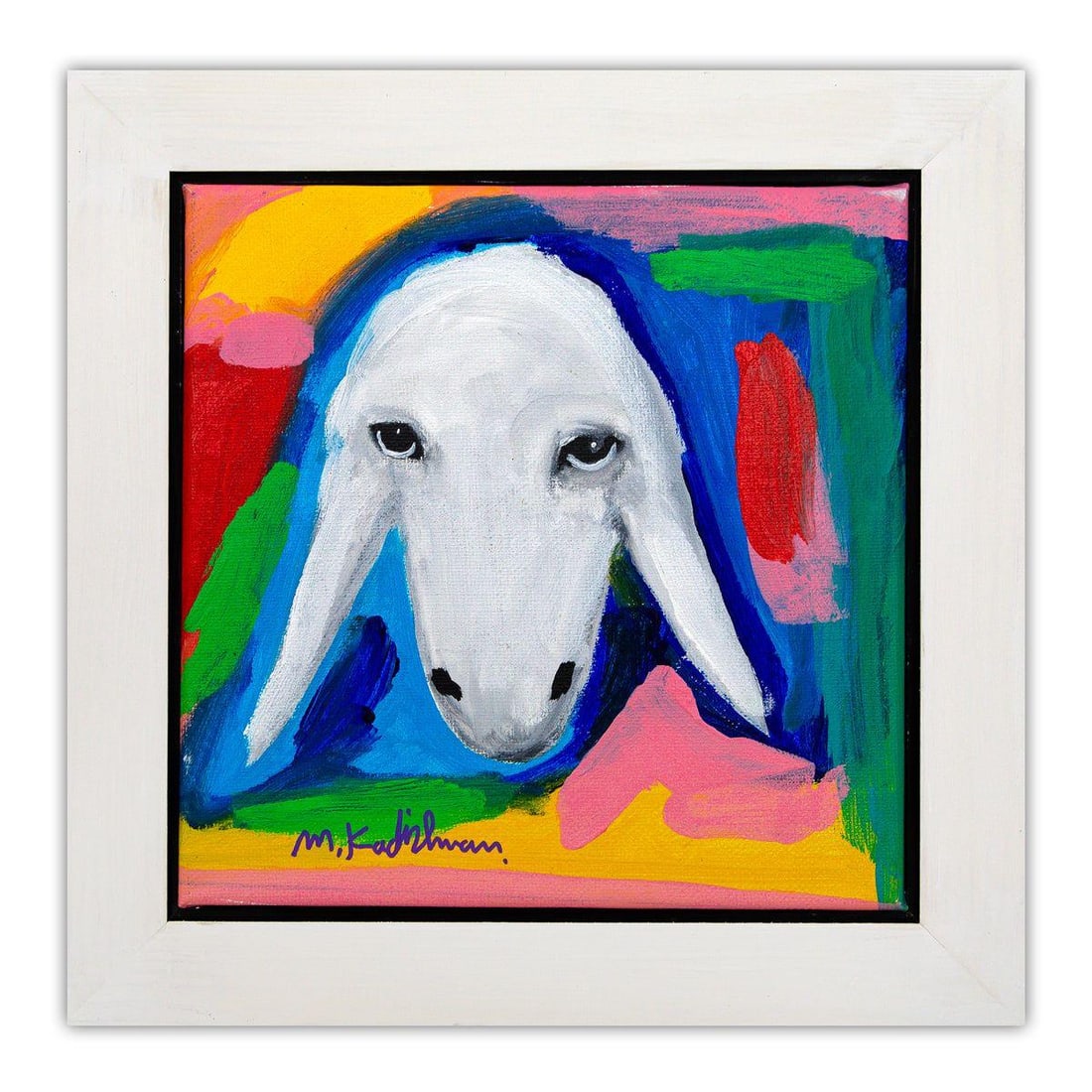 Menashe Kadishman- Original Acrylic on Canvas "Untitled": Artist: Menashe Kadishman. Medium: Original Acrylic on Canvas. Title: Untitled. Size: 12" x 12". Measures approx. 15.5" x 15.5" (framed). Signature: Hand Signed by the Artist. Certificate of Authentic