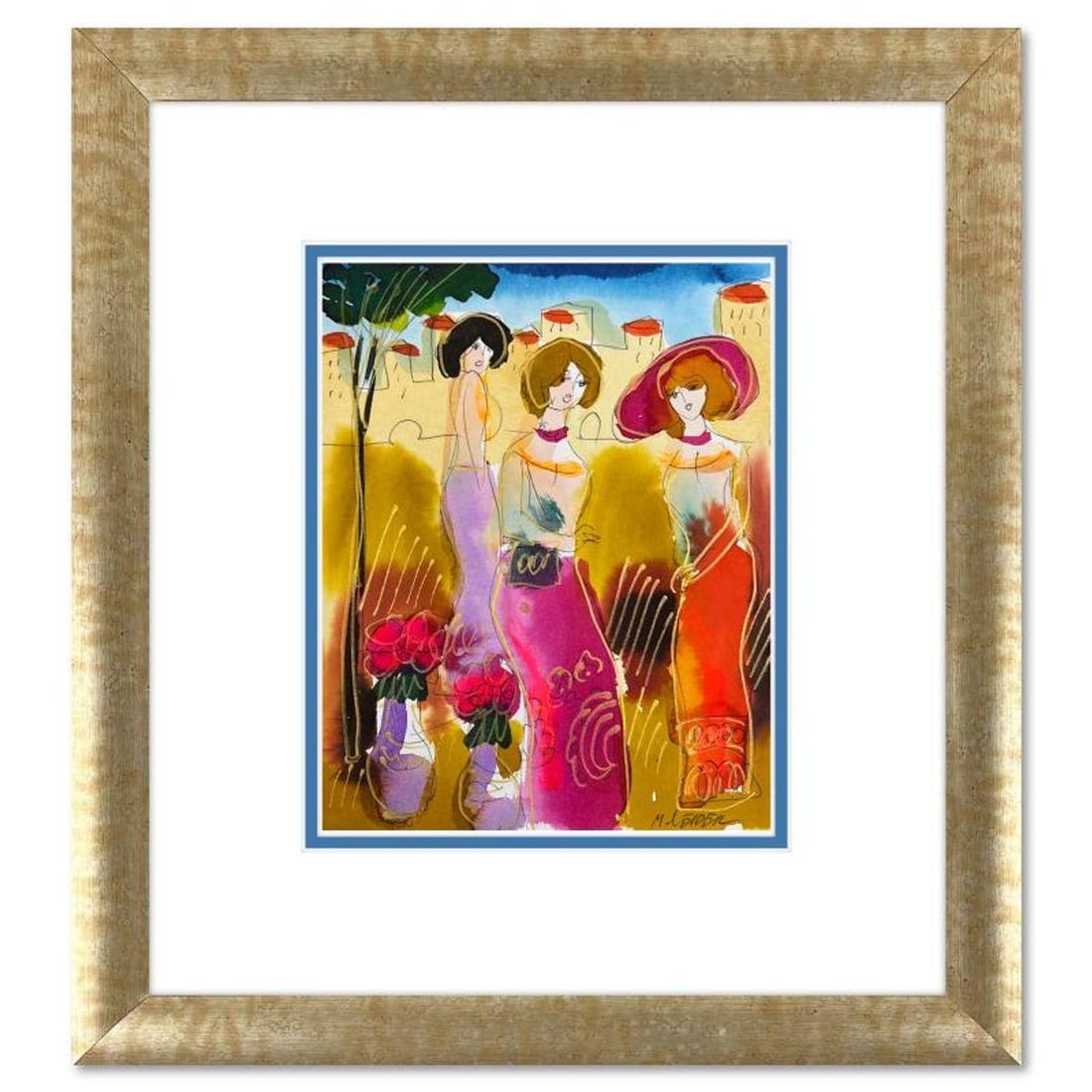 Moshe Leider, Framed Original Mixed Media Watercolor Painting, Hand Signed with Letter of (1 of 2)