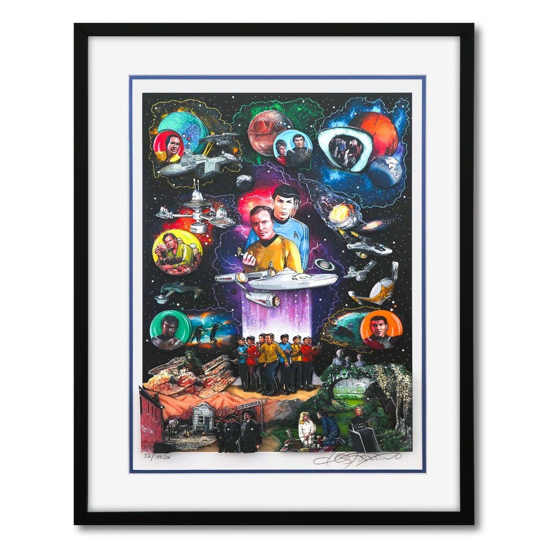 Charles Fazzino- 3D Construction Silkscreen giclee on paper "STAR TREK: THE BEGINNING": Artist: Charles Fazzino. Medium: 3D Construction Silkscreen giclee on paper. Title: STAR TREK: THE BEGINNING. Size: 23" x 16". Measures approx. 29" x 22" (framed). Signature: Hand signed and numbered.