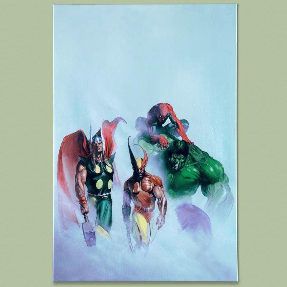 Marvel Comics "Secret War VI #1" Numbered Limited Edition Giclee on Canvas by Gabriele Dell'Otto: A piece of comic book history, this limited edition, from original art by Gabriele Dell'Otto, depicts Thor, Hulk Spider-Man and Wolverine. Italian-born illustrator Gabriele Dell'Otto began his career