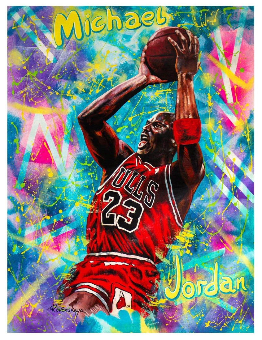 Nastya Rovenskaya- Original Oil on Canvas "Classic MJ": Artist: Nastya Rovenskaya. Medium: Original Oil on Canvas. Title: Classic MJ. Size: 40" x 30". Signature: Hand Signed by the artist. Certificate of Authenticity: From the publisher. Reference#: 20718.