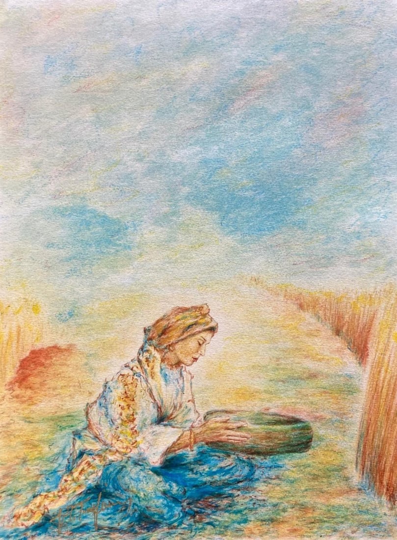 Itzhak Tordjman- Pastel paint over lithograph on paper "From the Woman of Valor series": Artist: Itzhak Tordjman. Medium: Pastel paint over lithograph on paper. Title: From the Woman of Valor series. Size: 18" x 12". Signature: Hand signed. Reference#: 24991.