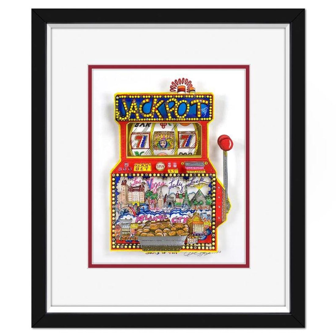 Fazzino, Charles- Serigraph "Slots of Fun": Artist: Fazzino, Charles. Medium: Serigraph. Title: Slots of Fun. Size: 10.5" x 7.5". Measures approx. 17.5" x 15" (framed).