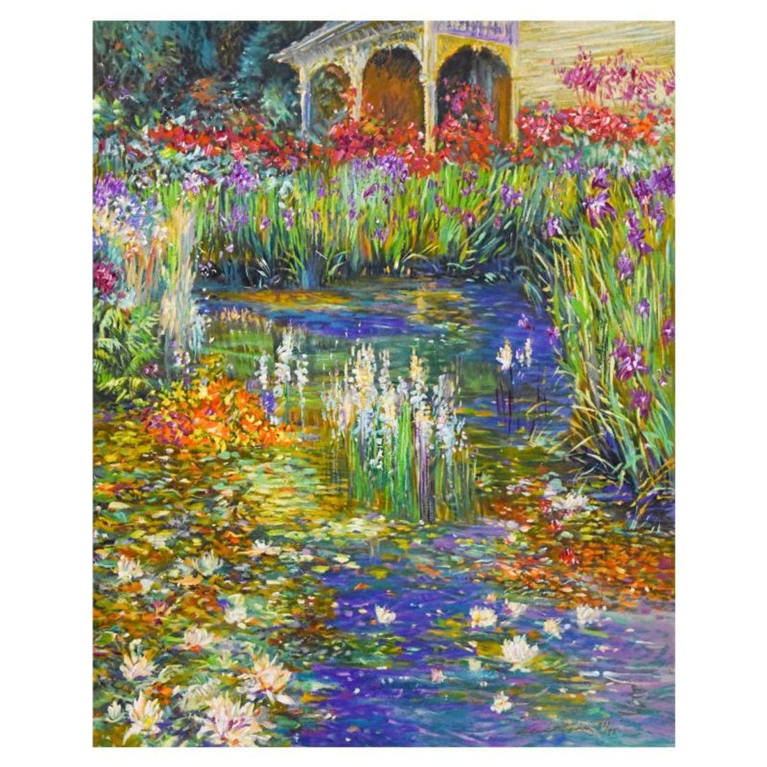 Henri Plisson (1933-2006), "Lily Pond" Limited Edition Serigraph on Canvas, Numbered and Hand Signed (1 of 2)