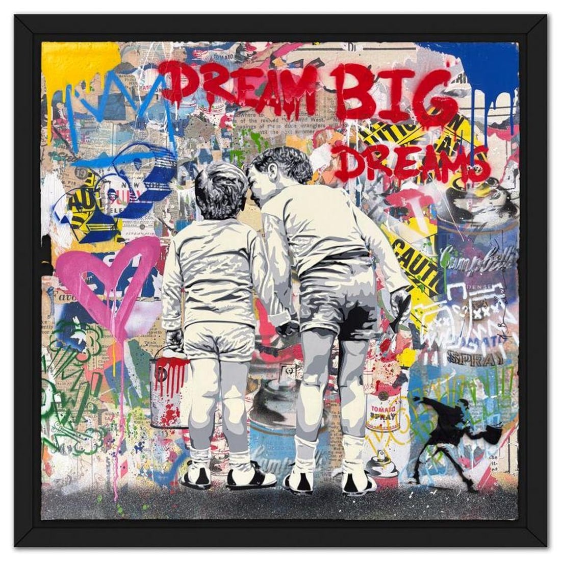 Mr Brainwash, '"Brother's Advice" Framed Mixed Media Original, Hand Signed with Certificate of: Brother's Advice is a mixed media original on deckle edge paper by Mr Brainwash, hand signed and thumbprinted inverso by the artist. This piece comes custom framed. Includes Certificate of Authenticit