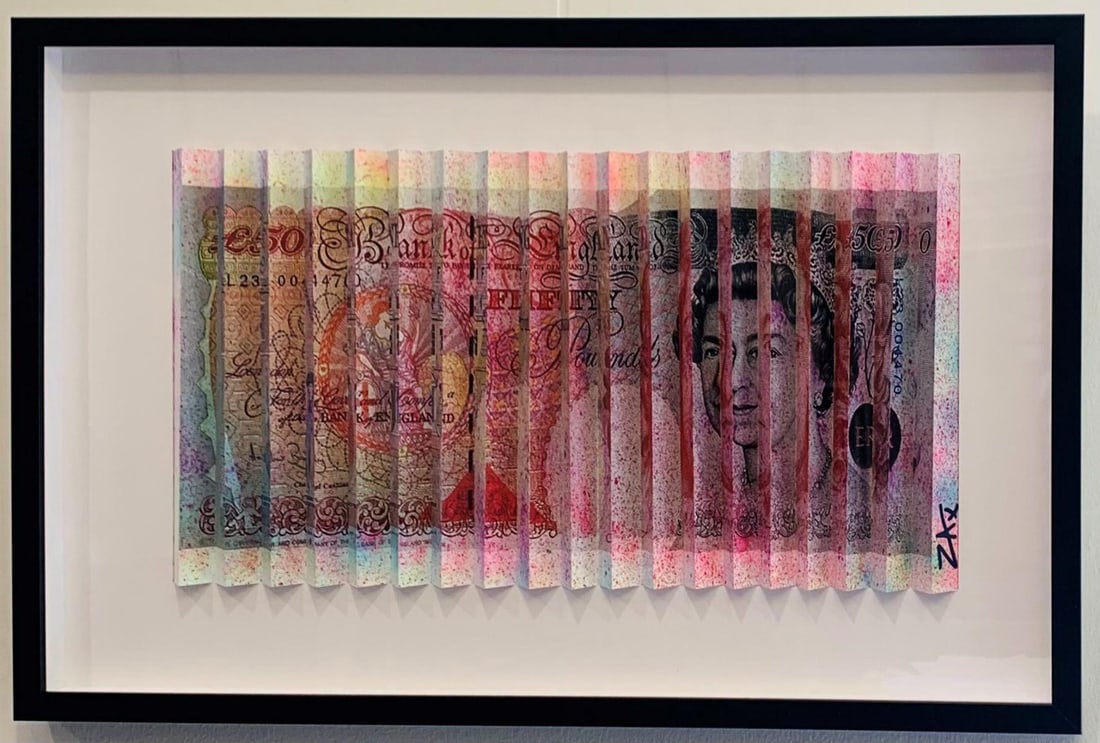 E.M. Zax- 3D unique wall sculpture "UK BILL": Artist: E.M. Zax. Medium: 3D unique wall sculpture. Title: UK BILL. Measures approx. 19" x 29" (framed). Signature: Hand Signed. Reference#: 25124.