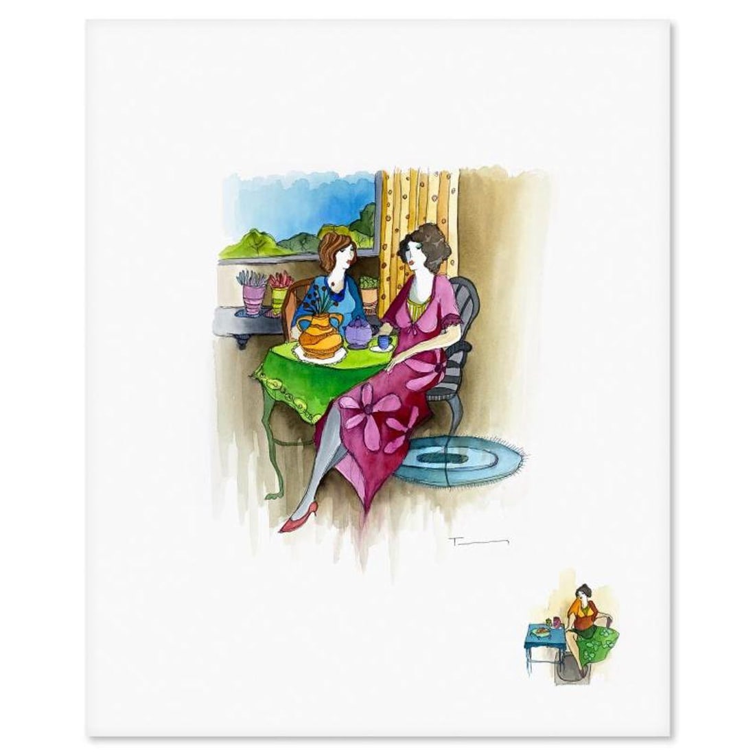 Itzchak Tarkay (1935-2012), Original Mixed Media Watercolor, Hand Signed with Letter of: This is an original mixed media watercolor on paper by Itzchak Tarkay (1935-2012), hand signed by the artist. Includes Letter of Authenticity. Measures approx. 30" x 22" (image).