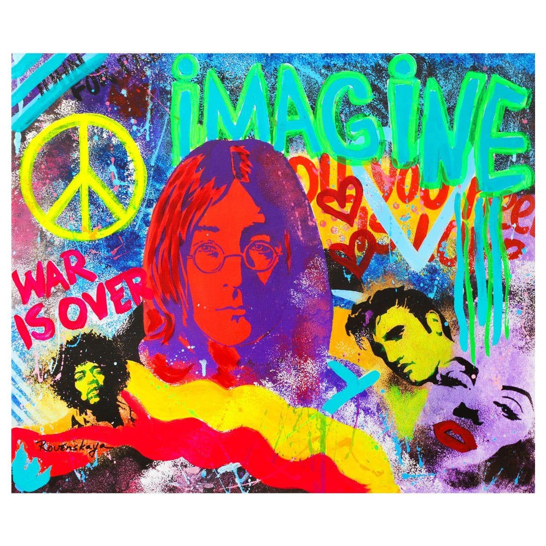 Nastya Rovenskaya- Mixed Media "Imagine": Artist: Nastya Rovenskaya. Medium: Mixed Media. Title: Imagine. Size: 30" x 40". Signature: Hand signed. Certificate of Authenticity: Is included. Reference#: 58246.