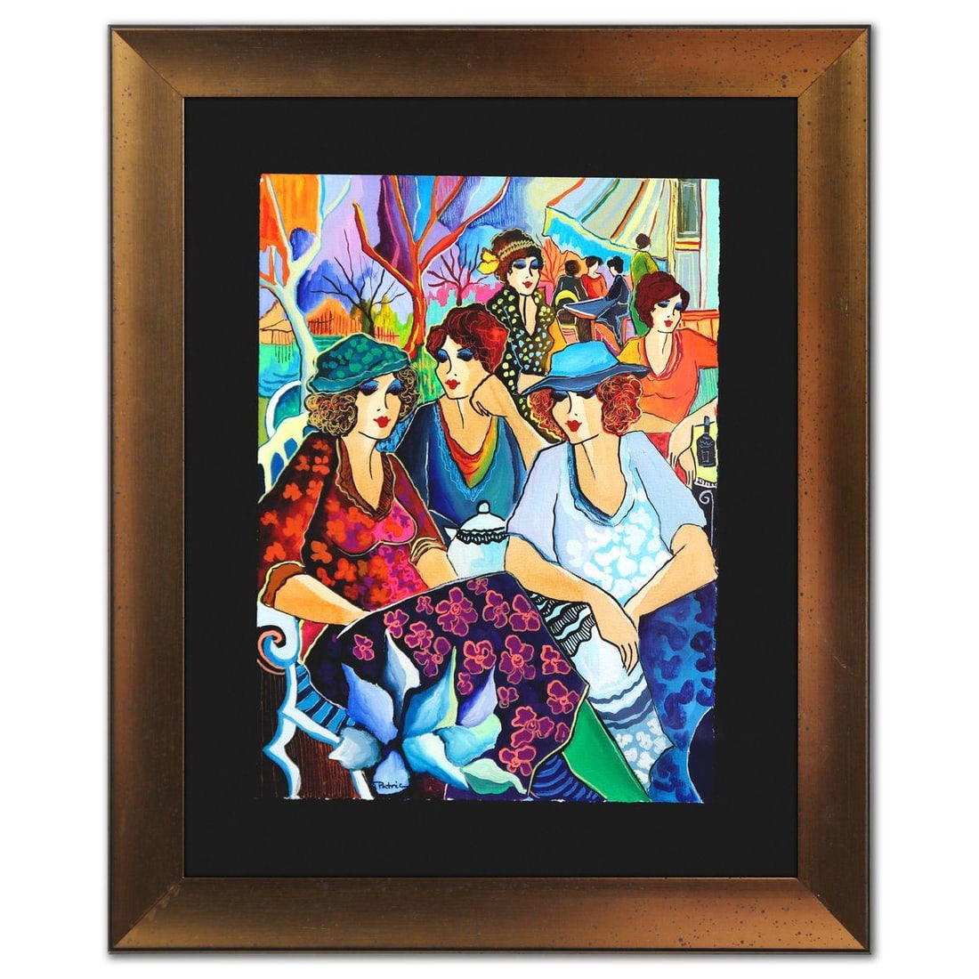 Patricia Govezensky- Original Watercolor "Garden Tea Gathering": Artist: Patricia Govezensky. Medium: Original Watercolor. Title: Garden Tea Gathering. Size: 15" x 11". Measures approx. 22" x 18" (framed). Signature: Hand signed. Certificate of Authenticity: Is inc