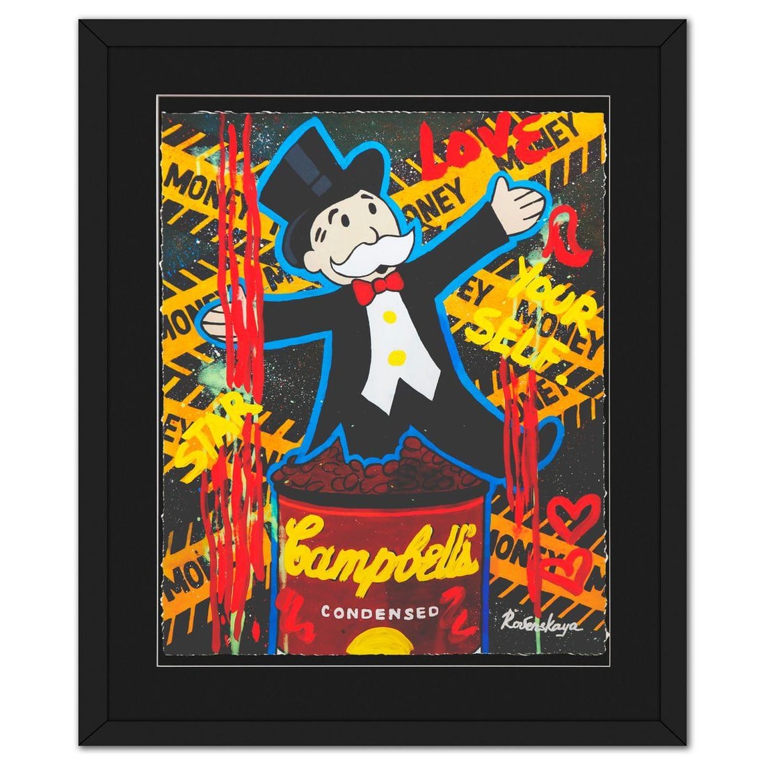 Nastya Rovenskaya- Original Mixed Media on Deckle Edge Paper "Safe Zone": Artist: Nastya Rovenskaya. Medium: Original Mixed Media on Deckle Edge Paper. Title: Safe Zone. Size: 30" x 24". Measures approx. 40" x 34" (framed). Signature: Hand Signed. Certificate of Authenticit