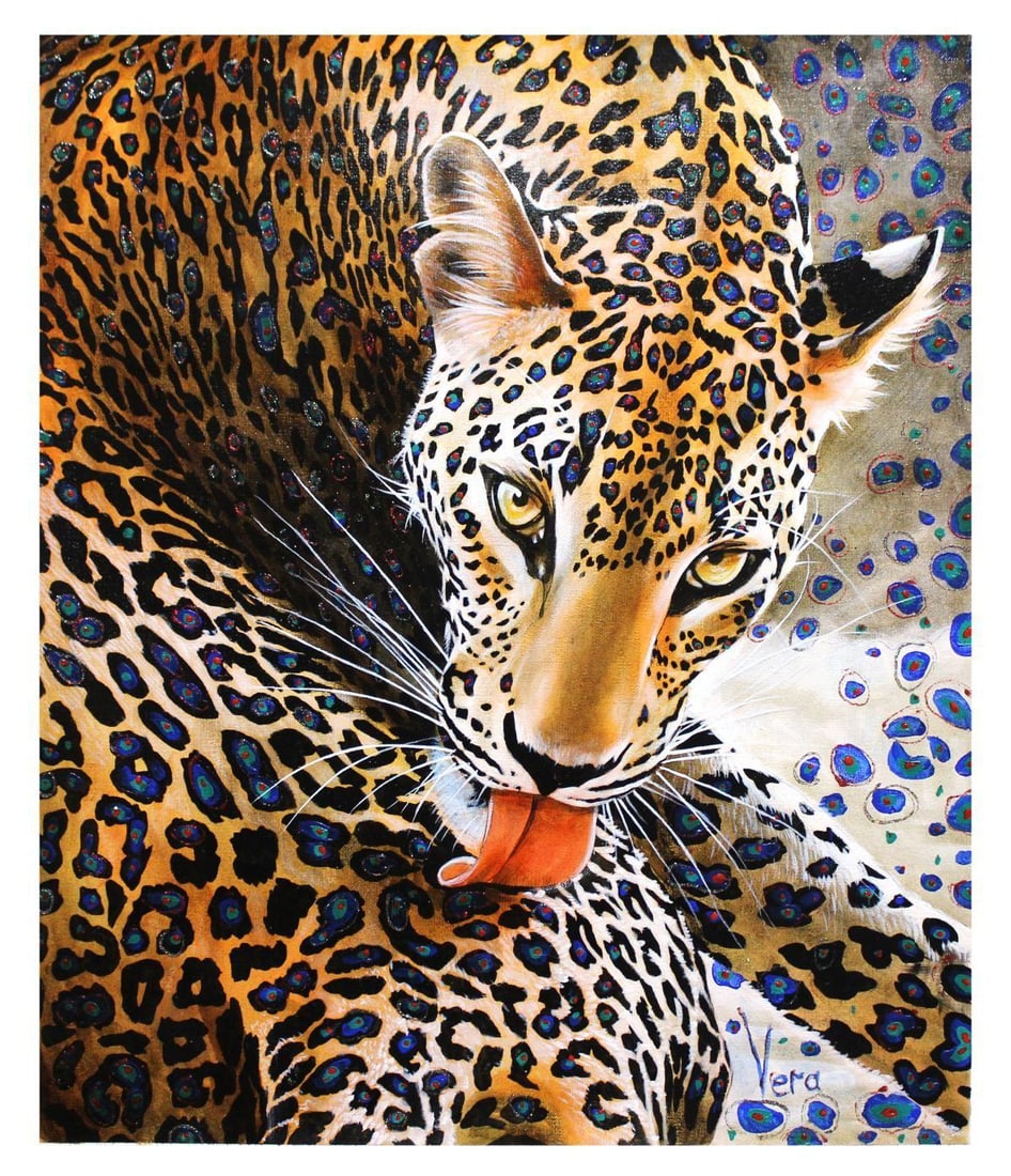 Vera V. Goncharenko- Original Giclee on Canvas "Licking": Artist: Vera V. Goncharenko. Medium: Original Giclee on Canvas. Title: Licking. Size: 24" x 20". Signature: Hand Signed and Numbered by the Artist. Certificate of Authenticity: From the publisher. Ref