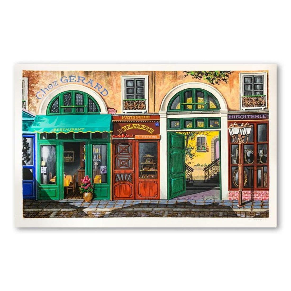 Arkady Ostritsky, "Chez Gerard" Hand Signed Limited Edition Serigraph on Paper with Letter of: Chez Gerard is a limited edition serigraph on paper by Arkady Ostritsky. It is numbered and hand signed and includes a letter of authenticity. Measures approximately 36.5" x 24.5" (image). Reference#: