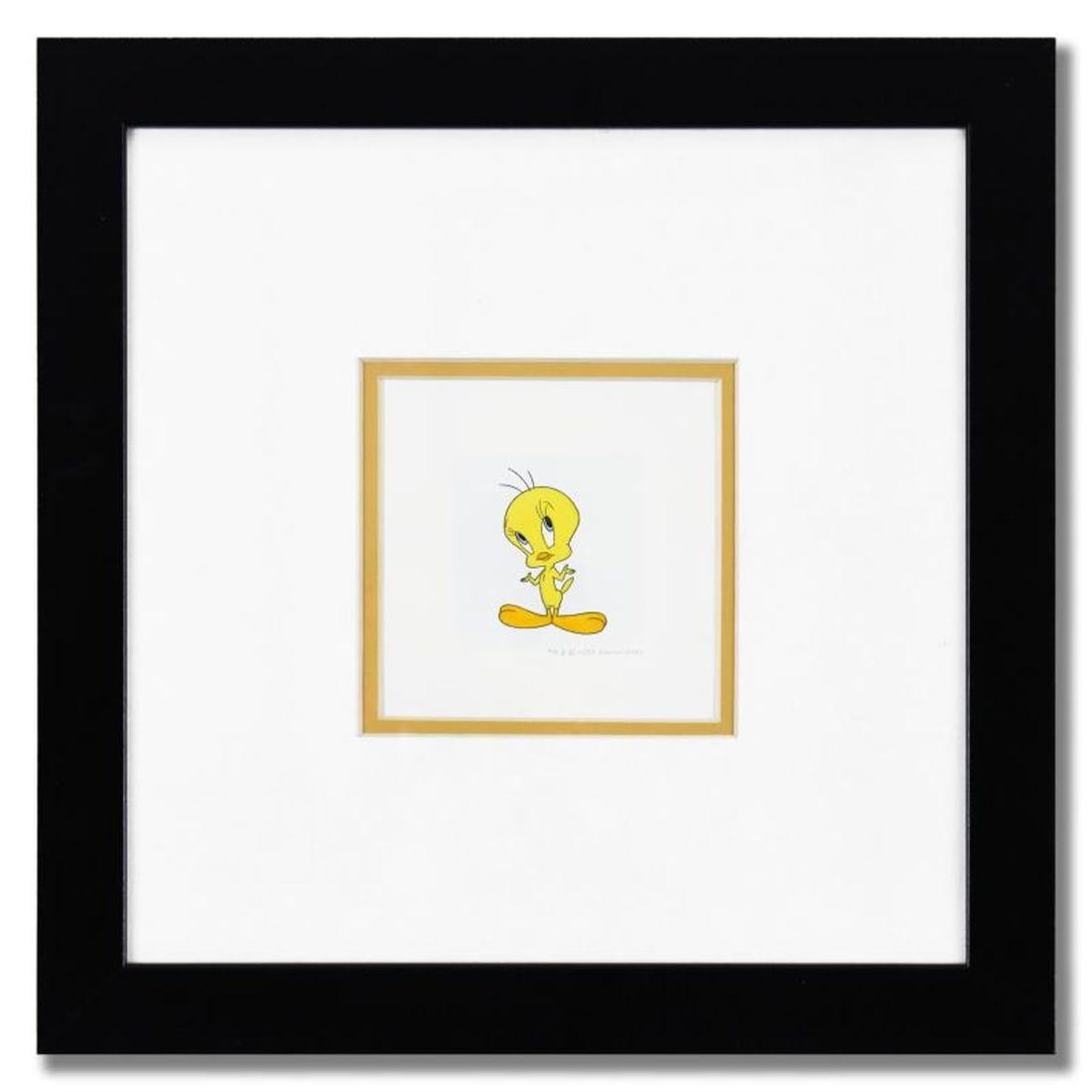 Tweety Bird Framed Limited Edition Etching with Hand-Tinted Color Numbered with Letter of: Tweety Bird is a limited edition etching on paper with hand-tinted coloring from Warner Bros, numbered and dated 1999. This piece comes framed. Measures approximately 14" x 14" (frame), 2.5" x 2.5"