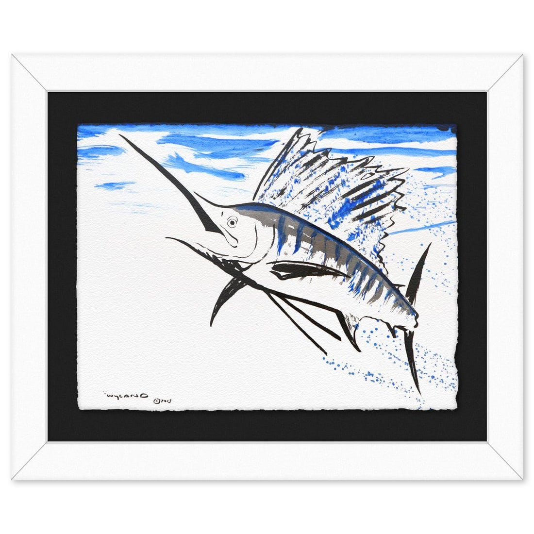 Wyland- Original Sumi Ink Painting "Sail Fish": Artist: Wyland. Medium: Original Sumi Ink Painting. Title: Sail Fish. Size: 23" x 30". Measures approx. 33" x 40" (framed). Signature: Hand signed by the artist. Certificate of Authenticity: Is includ