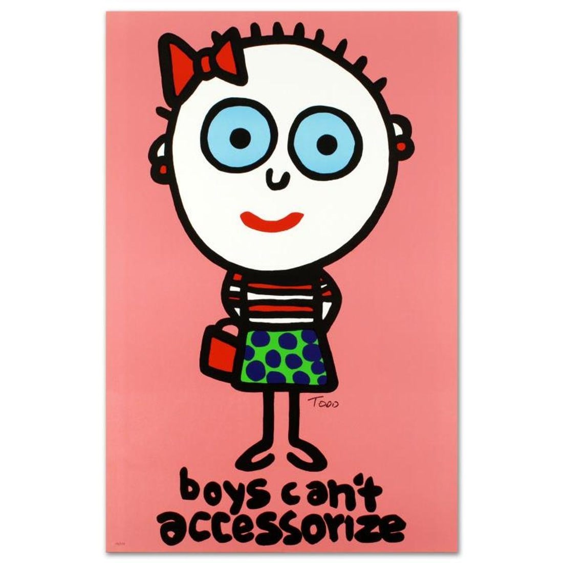Boys Can't Accessorize Limited Edition Lithograph (23" x 35") by Todd Goldman, Numbered and Hand: Pop artist Todd Goldman is known all across the globe for his whip-smart and wickedly funny puns and pictures! "Boys Can't Accessorize" is a limited edition lithograph on paper, numbered and hand sign