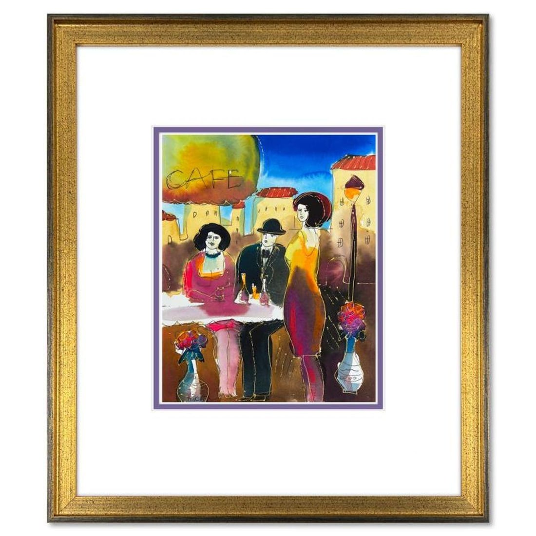 Moshe Leider, Framed Original Mixed Media Watercolor Painting, Hand Signed with Letter of (1 of 2)