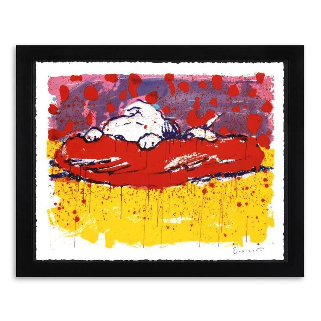 Tom Everhart, "Pig Out" Framed Limited Edition Hand Pulled Original Lithograph. Hand Signed, with: Pig Out is a limited edition hand pulled original lithograph on museum quality deckle-edge paper by Tom Everhart. The piece is numbered, and hand signed by the artist. This is one of the final Everhar