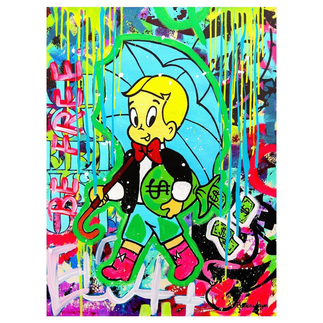 Nastya Rovenskaya- Mixed Media on Canvas "Saint of Neon Light": Artist: Nastya Rovenskaya. Medium: Mixed Media on Canvas. Title: Saint of Neon Light. Size: 40" x 30". Signature: Hand Signed. Certificate of Authenticity: Is included. Reference#: 30204.