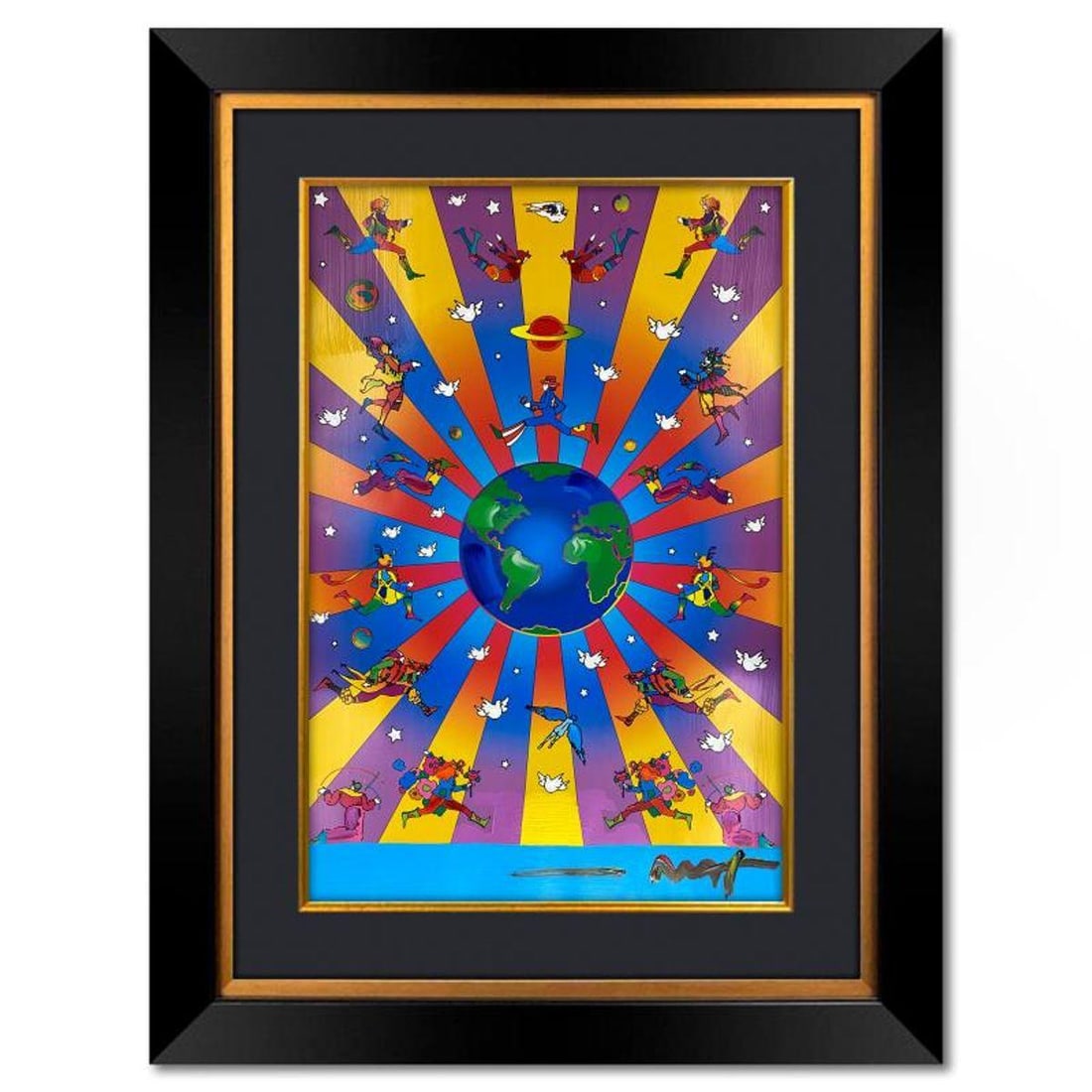 Peter Max, "Earth Day 2005" Framed One-of-a-Kind Mixed Media, Hand Signed with Registration Number: Earth Day 2005 is a one-of-a-kind mixed media on paper, hand signed by Peter Max. The piece comes custom framed with a backside cutout to display Peter Max Studio registration number 280460 certifying