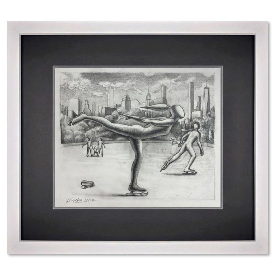 Mark Kostabi, "While They Aspire" Framed Original Drawing on Paper, Hand Signed with Certificate of: While They Aspire is an original drawing on paper by Mark Kostabi, hand signed by the artist. This piece comes custom framed. Includes Certificate of Authenticity. Measures approx. 16" x 18" (frame),