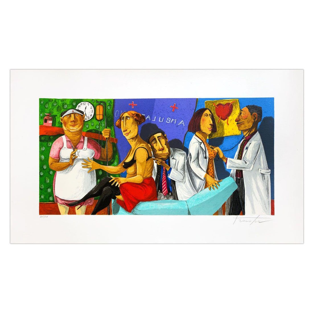 Pino Porcopio- SIlkscreen on Paper "Questione Di Cuori": Artist: Pino Porcopio. Medium: SIlkscreen on Paper. Title: Questione Di Cuori. Size: 12" x 24". Signature: Hand Signed and numbered. Certificate of Authenticity: Is included. Additional: Edition numbe