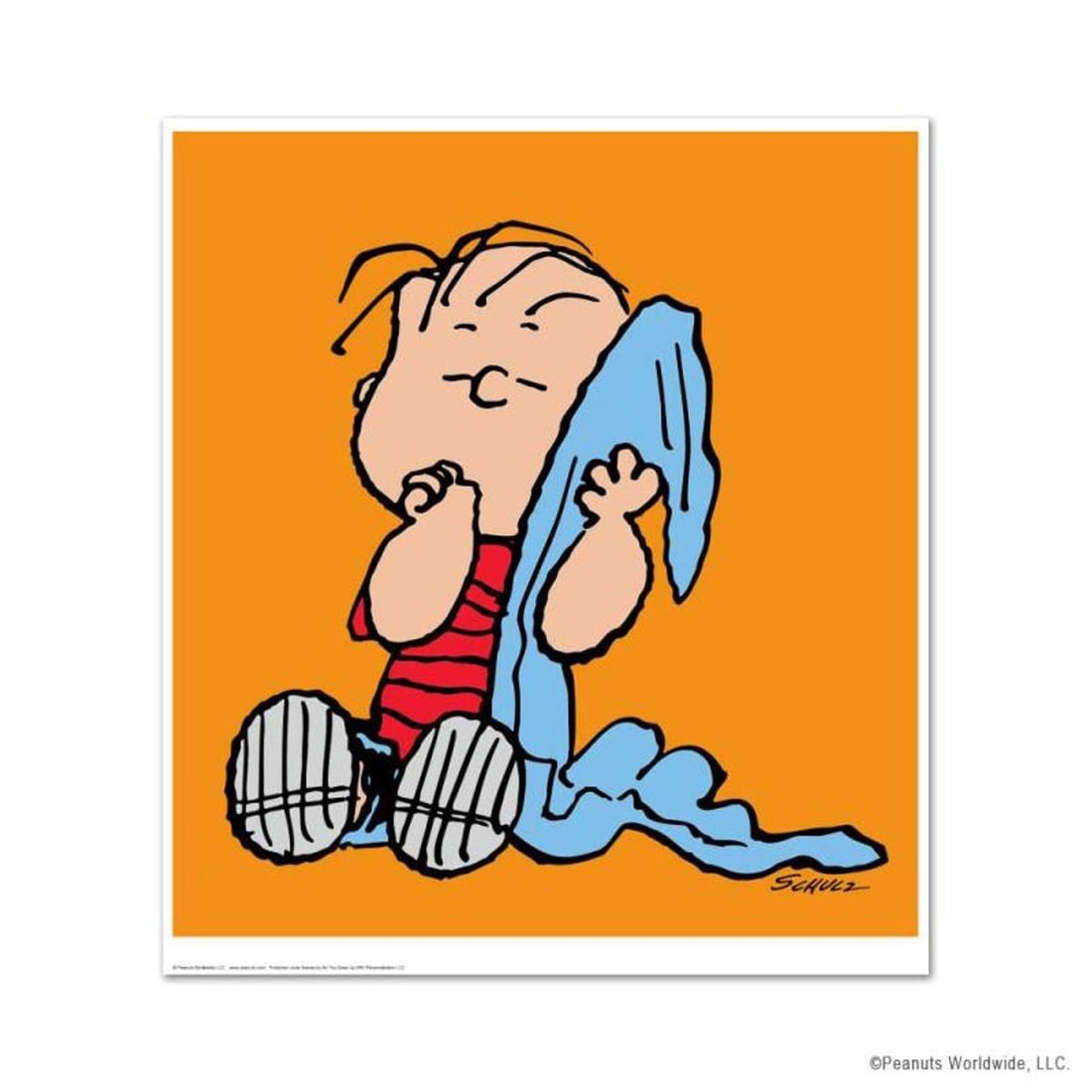 Peanuts, "Linus: Orange" Hand Numbered Limited Edition Fine Art Print with Certificate of: A vibrant and striking edition portraying the simple yet emotive art of Charles. M. Schulz, creator of PEANUTS . You'll love the color, it really POPS in person! It looks incredible on the wall and wi