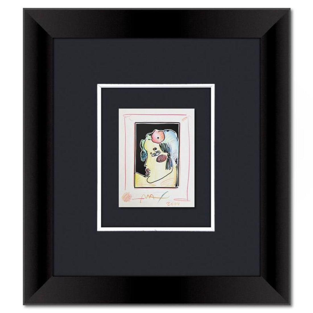 Peter Max, "Lady with Profile and Flowers II" Framed One-of-a-Kind Mixed Media, Hand Signed with (1 of 2)