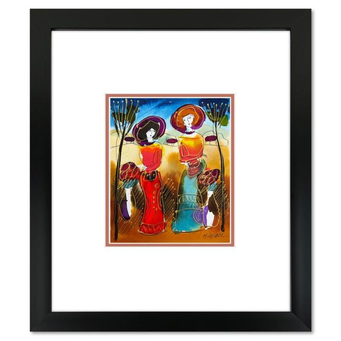 Moshe Leider, Framed Original Mixed Media Watercolor Painting, Hand Signed with Letter of: This is an original mixed media watercolor painting on paper by Moshe Leider. Hand signed by the artist, this piece comes custom framed and includes a Letter of Authenticity. Measures approximately 15