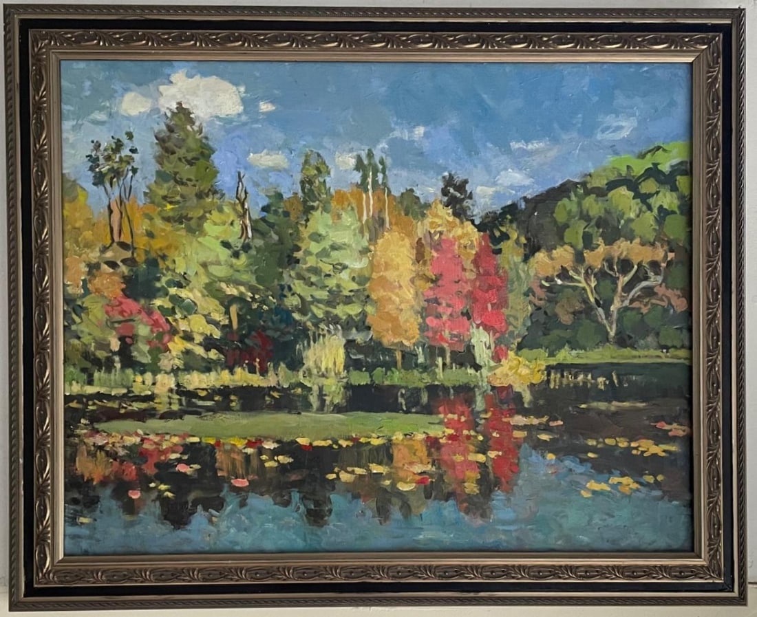 Boris Tyomkin- Oil on canvas "Fall, Prospect Park, NY": Artist: Boris Tyomkin. Medium: Oil on canvas. Title: Fall, Prospect Park, NY. Size: 22" x 28". Reference#: 25154.