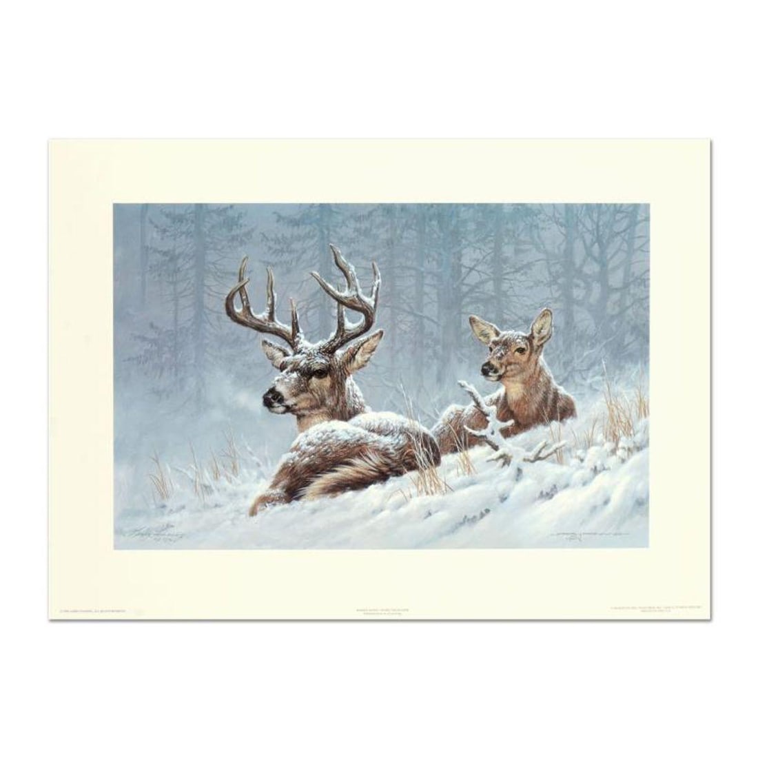 Larry Fanning (1938-2014), "Bedded Down (Whitetail Deer)" Hand Signed Limited Edition Lithograph: Bedded Down is a limited edition lithograph on paper by Larry Fanning (1938-2014). Numbered and hand signed, the piece comes with a letter of authenticity. Measures approximately 16" x 10.5" (image).