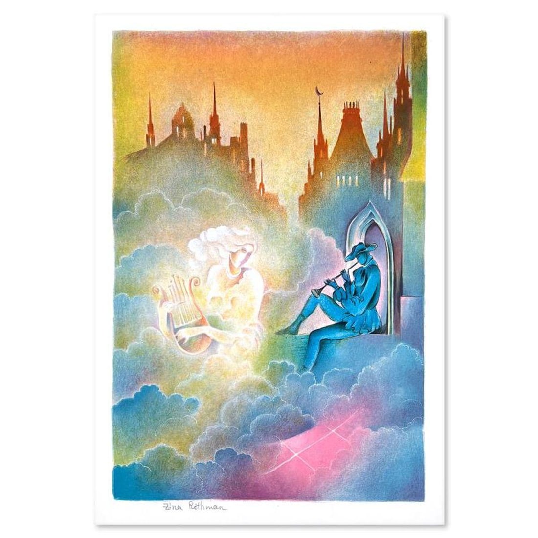 Zina Roitman, Limited Edition Serigraph, Hand Signed and Numbered, Letter of Authenticity.: This is a limited edition serigraph on paper by Zina Roitman. The piece comes hand signed by the artist, numbered, and with a letter of authenticity. Measures approximately 17.5" x 12". Reference#: 93