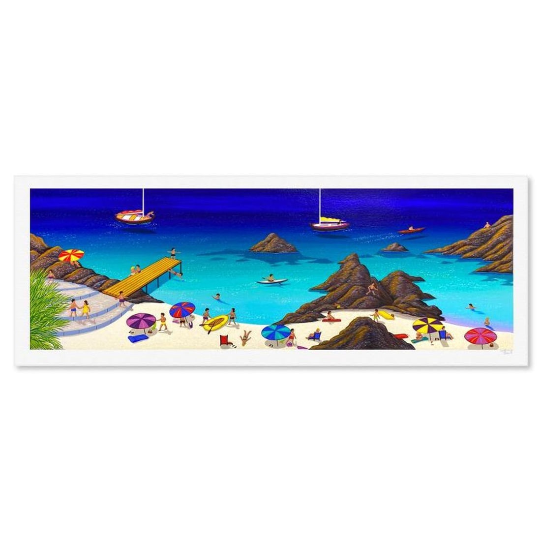 Fanch Ledan, "Malaga Beach" Limited Edition Serigraph, AP Numbered and Hand Signed with Letter of: Malaga Beach is a limited edition serigraph on paper by Fanch, AP numbered and hand signed by the artist. Includes Letter of Authenticity. Measures approx. 15" x 40" (border), 12" x 37.5" (image).