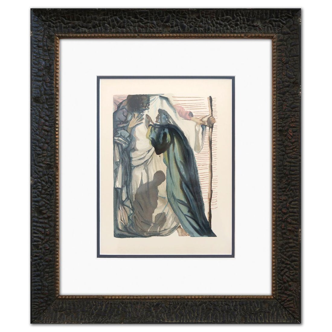 Salvador Dali- Original Color Woodcut on B.F.K. Rives Paper "Purgatory 14": Artist: Salvador Dali. Medium: Original Color Woodcut on B.F.K. Rives Paper. Title: Purgatory 14. Size: 13" x 10". Measures approx. 22" x 19" (framed). Certificate of Authenticity: Is included. Additi