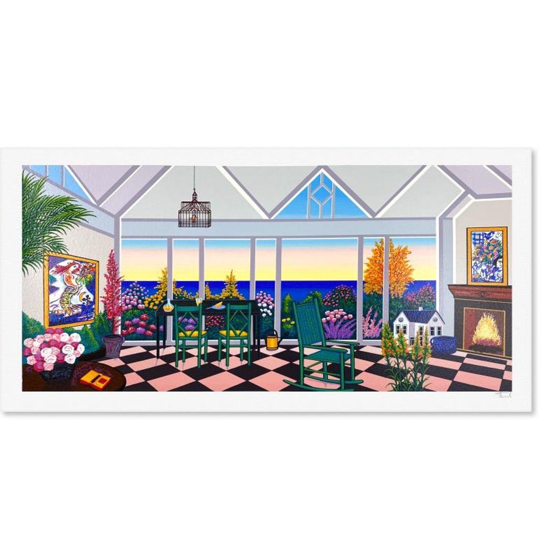 Fanch Ledan, "Interior with Two Chagall" Limited Edition Serigraph, AP Numbered and Hand Signed with: Interior with Two Chagall is a limited edition serigraph on paper by Fanch, AP numbered and hand signed by the artist. Includes Letter of Authenticity. Measures approx. 16" x 30" (border), 14" x 28" (