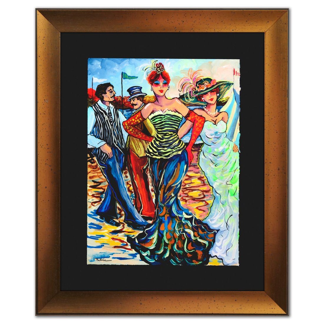 Patricia Govezensky- Original Watercolor "Evening Promenade": Artist: Patricia Govezensky. Medium: Original Watercolor. Title: Evening Promenade. Size: 15" x 11". Measures approx. 22" x 18" (framed). Signature: Hand signed. Certificate of Authenticity: Is includ