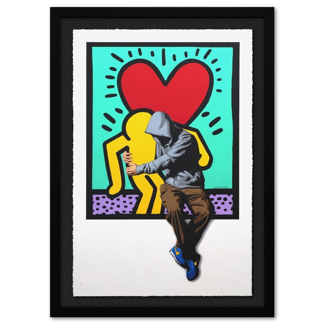 Hijack- Serigraph in Colors on Paper "BFF": Artist: Hijack. Medium: Serigraph in Colors on Paper. Title: BFF. Size: 31" x 21". Measures approx. 36" x 26" (framed). Signature: Hand signed and numbered. Certificate of Authenticity: Is included. R