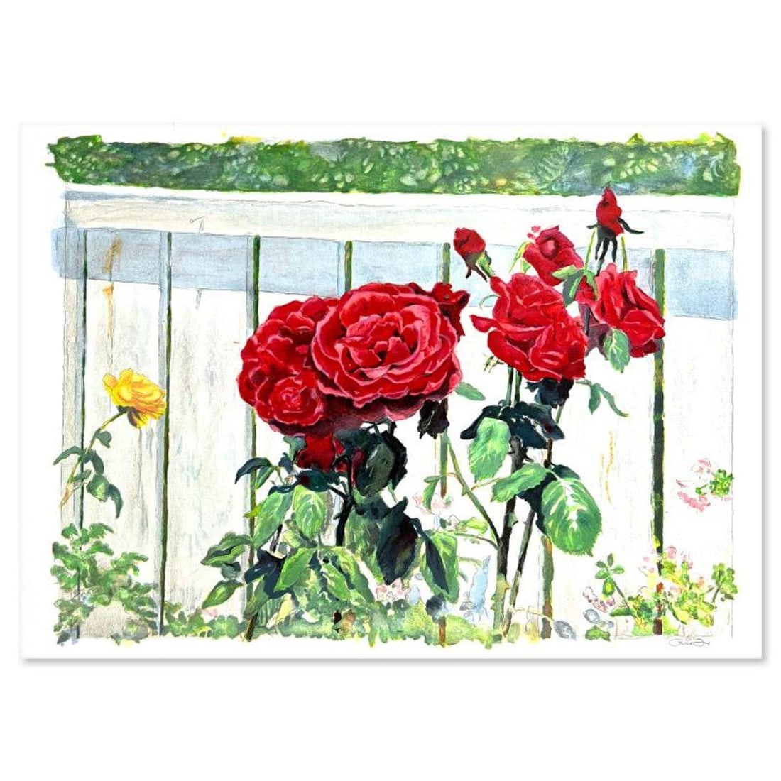 Perla Fox, "Roses" Hand Signed Limited Edition Serigraph with Letter of Authenticity.: Roses is a limited edition serigraph on paper by Perla Fox. The piece comes hand signed by the artist, numbered, and with a letter of authenticity. Measures approximately 18" x 24". Reference#: 90536.