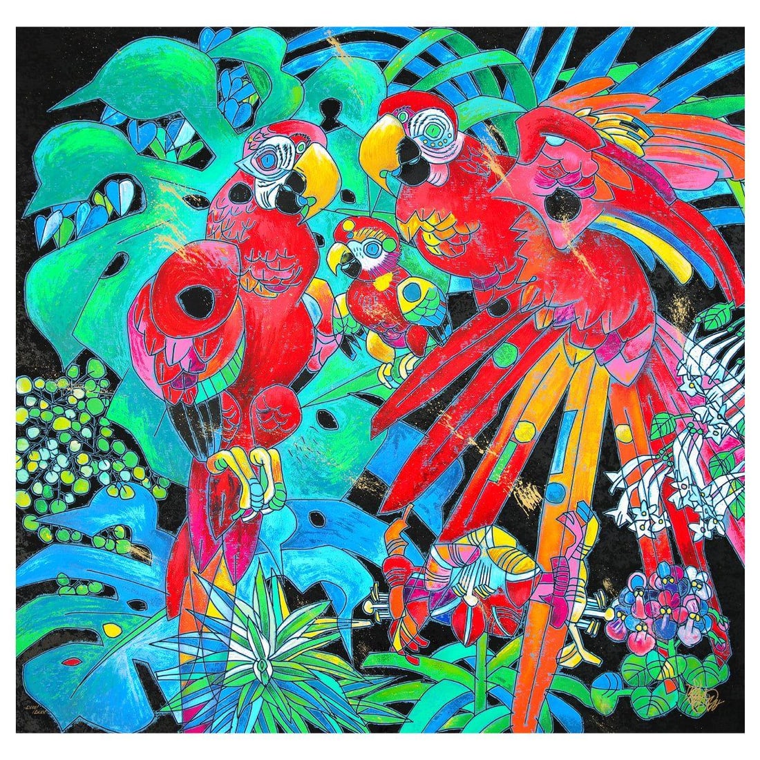 Jian Tie Feng- Serigraph "Birds of Paradise": Artist: Jian Tie Feng. Medium: Serigraph. Title: Birds of Paradise. Size: 36" x 36". Signature: Hand Signed and Numbered. Reference#: 80549.