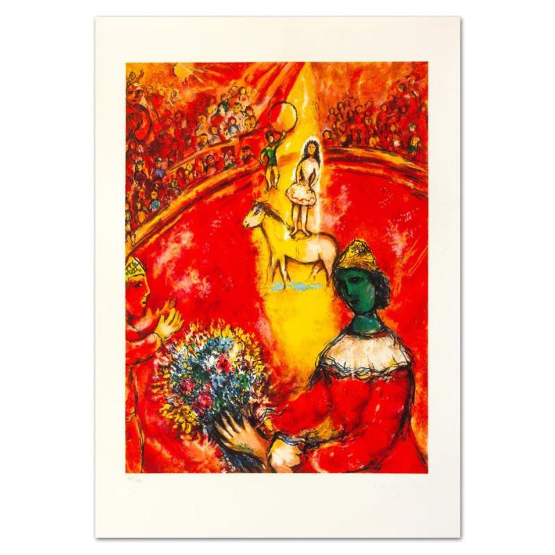 Marc Chagall (1887-1985), "The Circus" Limited Edition Lithograph with Letter of Authenticity.: The Circus is a limited edition lithograph on paper by Marc Chagall (1887-1985). Printed by Atelier Mourlot in Paris and authorized by the Chagall Estate and ADAGP Paris , the piece is plate signed an