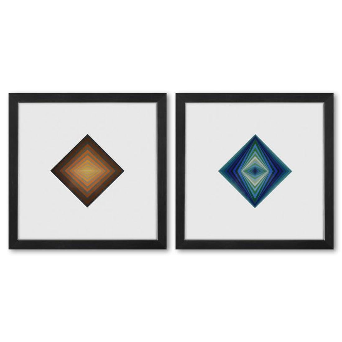Victor Vasarely (1908-1997), "Rhombus - C et Rhombus de la serie Vonal (Diptych)" Framed 1971 (1 of 3)