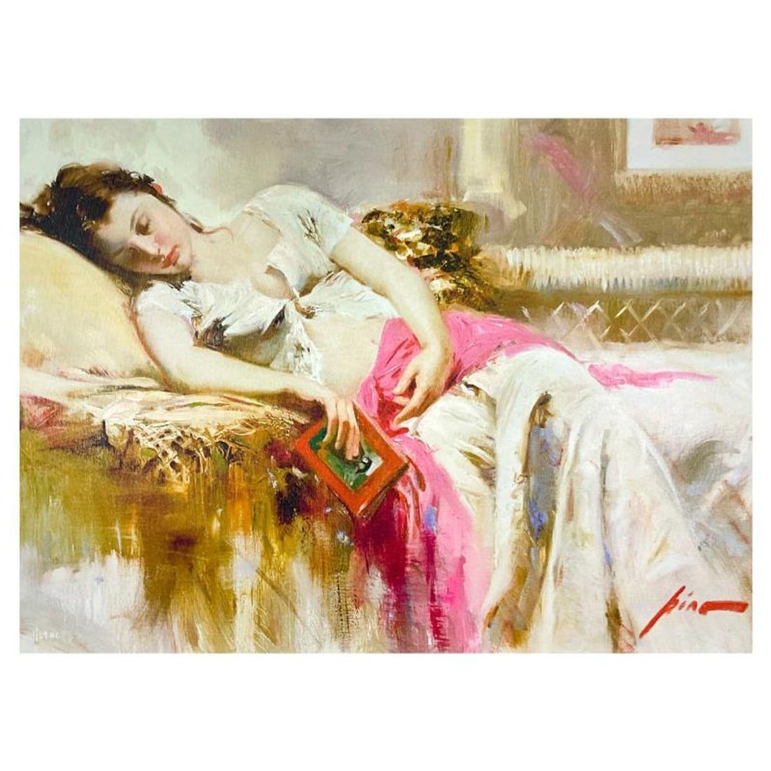 #1 in Edition - Pino (1939-2010), "Desire" Hand Embellished Limited Edition on Canvas, HC Numbered: Desire is an hand embellished limited edition giclee on canvas by Pino (1939-2010), HC numbered 1/25 and hand signed by the artist. Includes Certificate of Authenticity. Measures approx. 16" x 22" (im