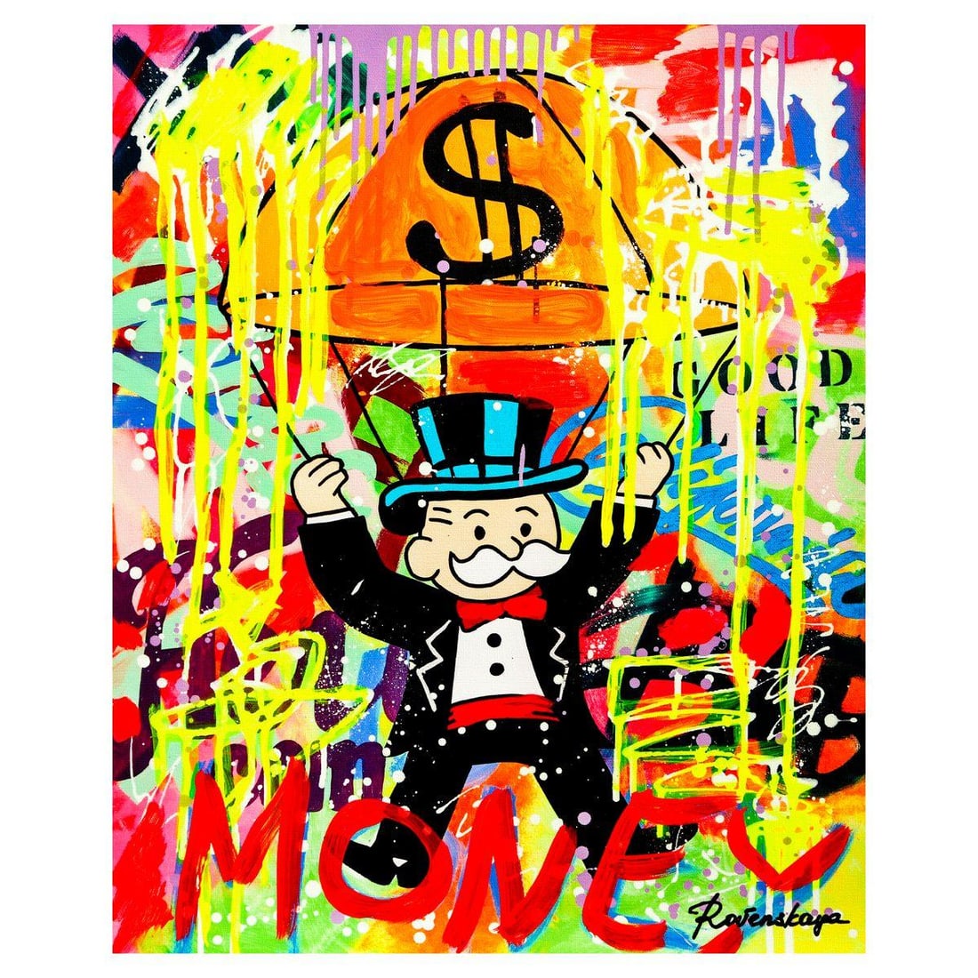 Nastya Rovenskaya- Mixed Media on Canvas "Cash In": Artist: Nastya Rovenskaya. Medium: Mixed Media on Canvas. Title: Cash In. Size: 20" x 16". Signature: Hand Signed. Certificate of Authenticity: Is included. Reference#: 36714.