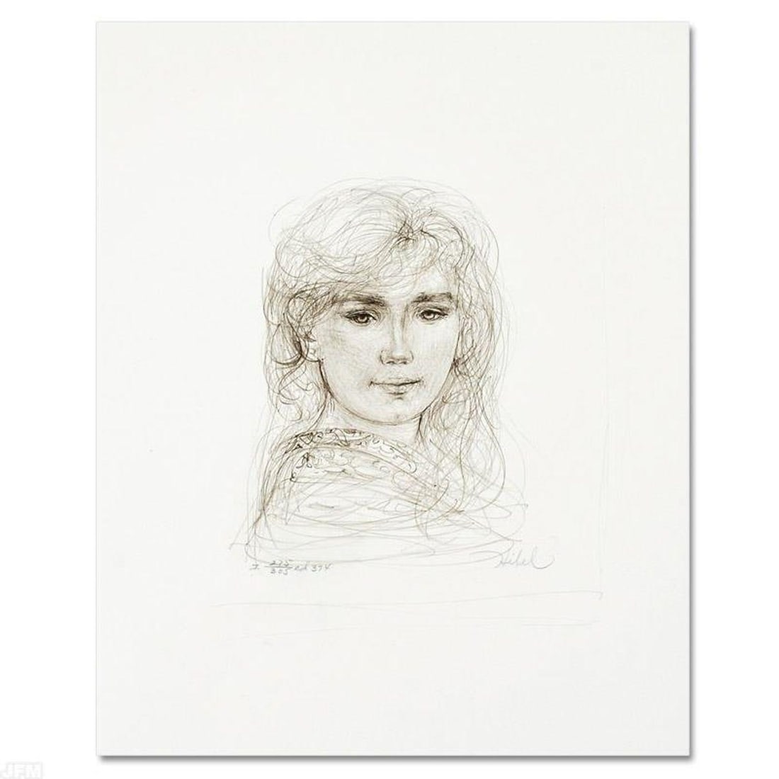 Inga Limited Edition Lithograph by Edna Hibel, Numbered and Hand Signed with Certificate of: Wild lines and muted colors make Edna Hibel's art stand out in any room. "Inga" is a limited edition lithograph on paper, numbered and hand signed by Hibel. Includes Certificate of Authenticity! Measu