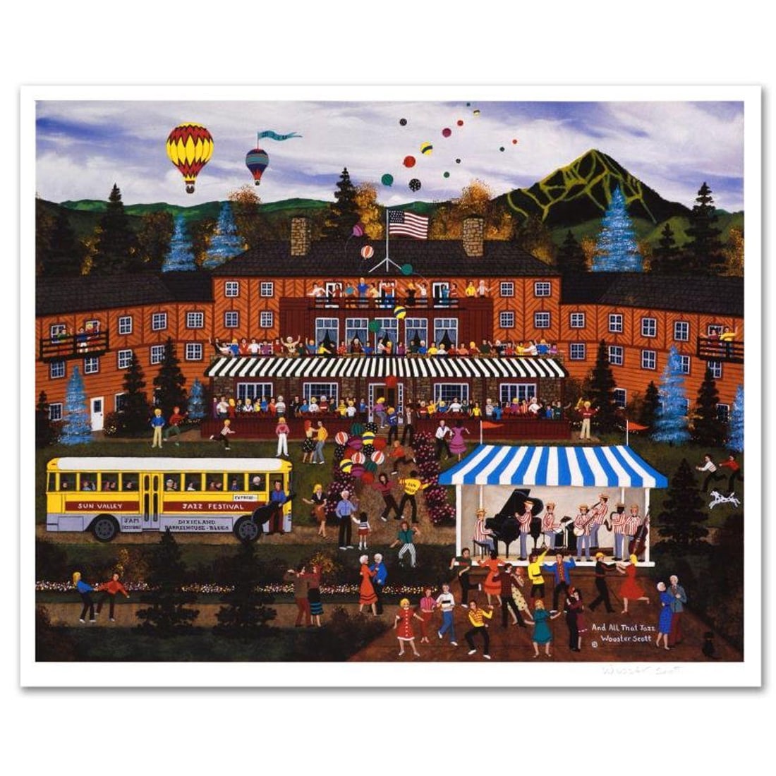 Jane Wooster Scott, "And All that Jazz" Hand Signed Limited Edition Lithograph with Letter of: And All tha Jazz is a limited edition lithograph on paper by Jane Wooster Scott. The piece is hand signed and numbered and comes with a letter of authenticity. Measures approx. 23" x 19" (with