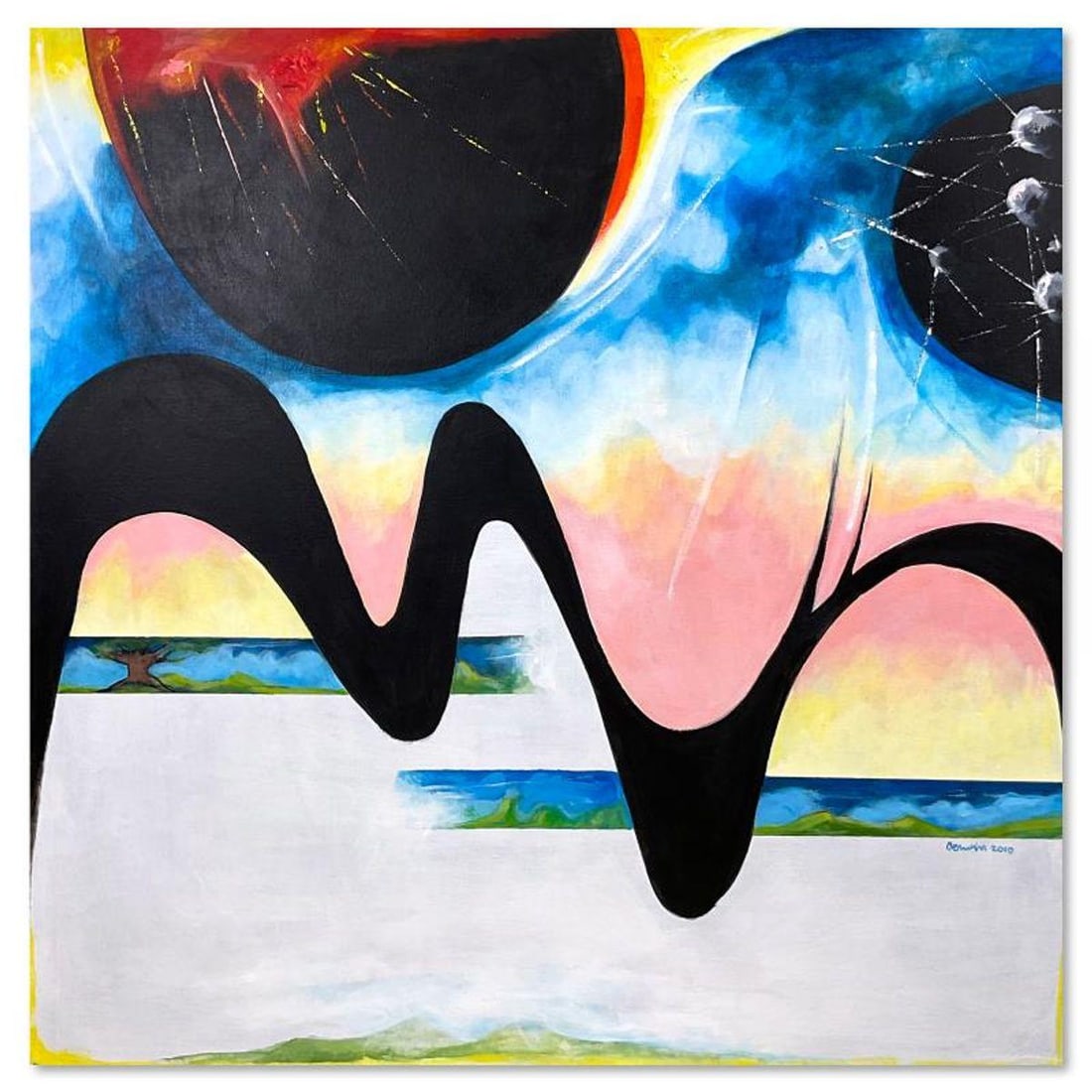 Milton Berwin (1925-2023), Original Painting on Canvas (48" x 48"), Hand Signed with Letter of: This is an original painting on stretched canvas by Milton Berwin (1925-2023), hand signed by the artist. Includes Letter of Authenticity. Measures approx. 48" x 48" (image).