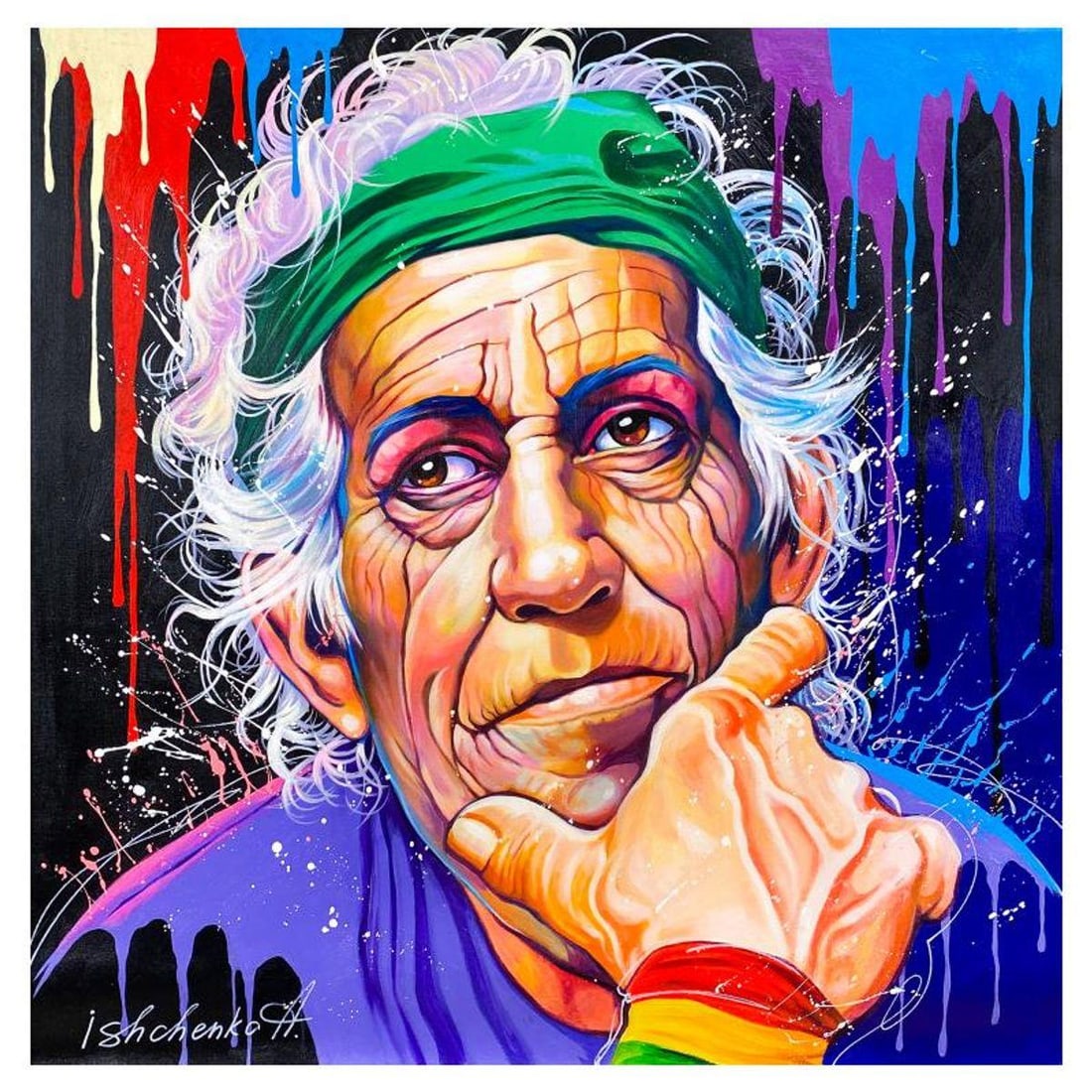 Alexander Ishchenko, "Keith Richards" Original Acrylic Painting on Canvas, Hand Signed with Letter: Keith Richards is an original acrylic painting on canvas by Alexander Ishchenko, hand signed by the artist. Includes Letter of Authenticity. Measures approx. 36" x 36" (image).