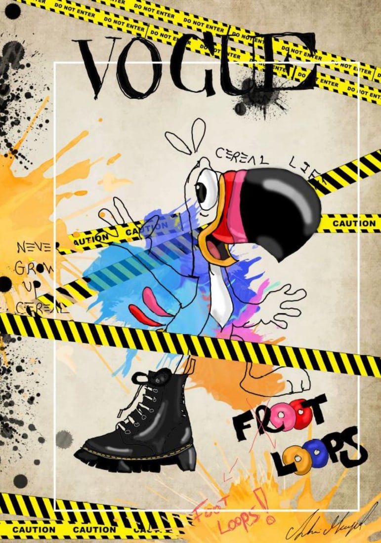 Shani Moyal- Mixed Media on Canvas "Froot Loops": Artist: Shani Moyal. Medium: Mixed Media on Canvas. Title: Froot Loops. Size: 30" x 20". Signature: Hand Signed by the artist. Certificate of Authenticity: Is included. Reference#: 20707.