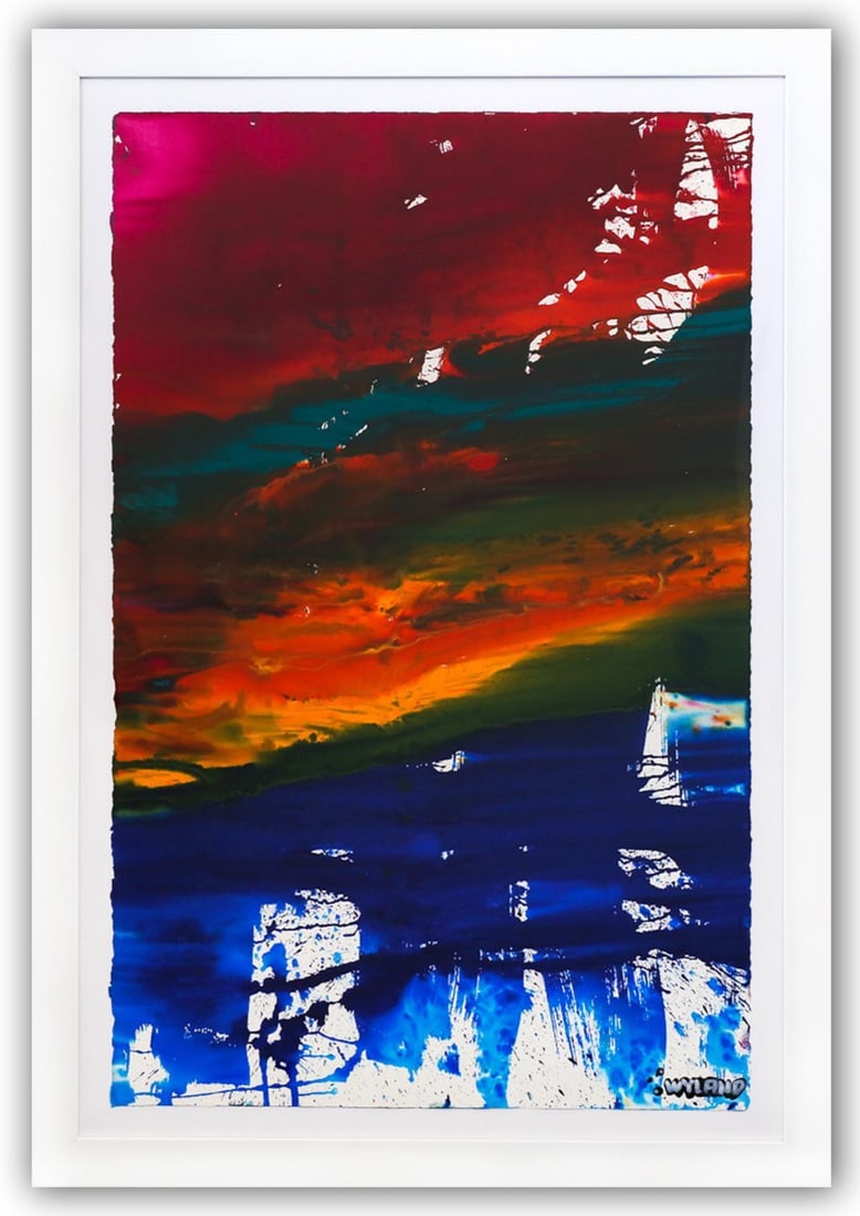 Wyland- Original Watercolor Painting on Deckle Edge Paper "Abstract": Artist: Wyland. Medium: Original Watercolor Painting on Deckle Edge Paper. Title: Abstract. Size: 40" x 26". Measures approx. 47" x 33" (framed). Signature: Hand Signed by the artist. Certificate of A