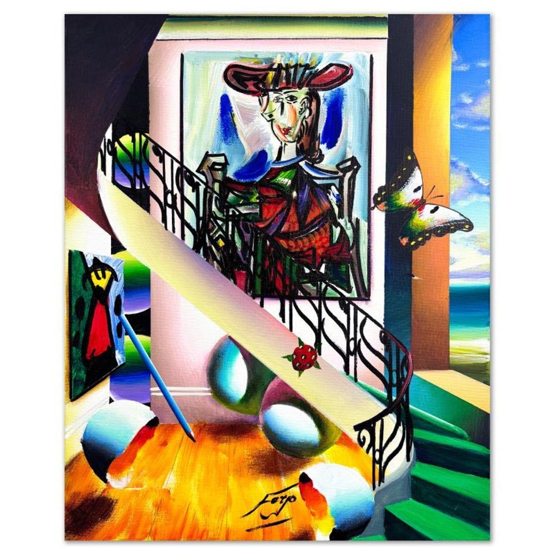 Ferjo, Hand Signed Original Painting on Canvas with Letter of Authenticity.: This is an original acrylic painting on stretched canvas by Ferjo, hand signed by the artist. Includes Letter of Authenticity. Measures approx. 20" x 16" (image).